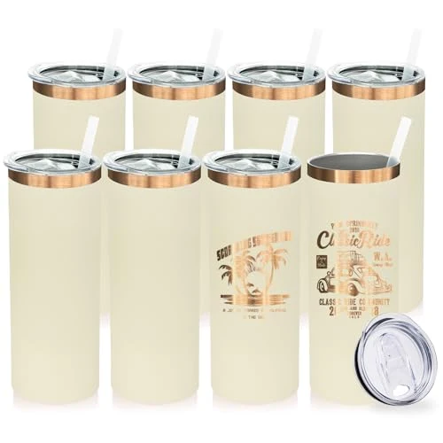 Clean 20 oz Skinny Tumblers Bulk with Lids and Straws Cream 8 Count High-Quality