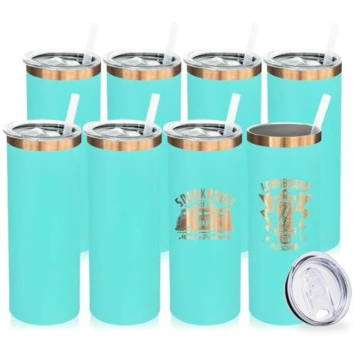 Authentic 20 oz Skinny Tumblers Bulk with Lids and Straws Mint Green 8 Count Elegant