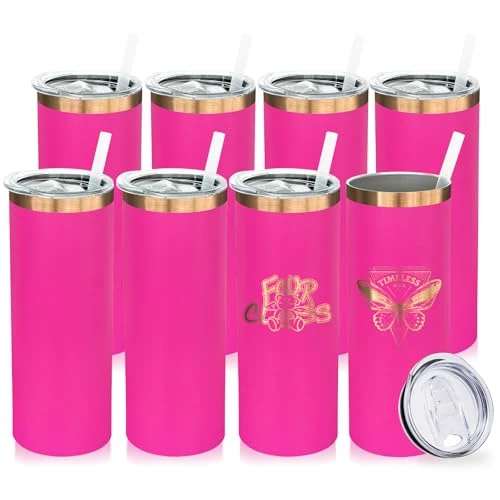 Proven 20 oz Skinny Tumblers Bulk with Lids and Straws Rosy 8 Count Soft