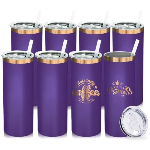 Traditional 20 oz Skinny Tumblers Bulk with Lids and Straws Purple 8 Count Outstanding
