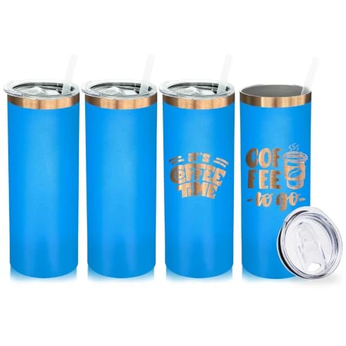 Specialty 20 oz Skinny Tumblers Bulk with Lids and Straws Baby Blue 4 Count Breathable
