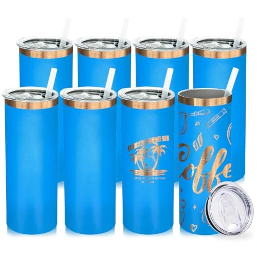 Trendy 20 oz Skinny Tumblers Bulk with Lids and Straws Baby Blue 8 Count Long-Lasting