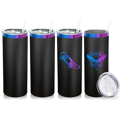 Certified 20 oz Skinny Tumblers Bulk with Lids and Straws Black 4 Count Casual