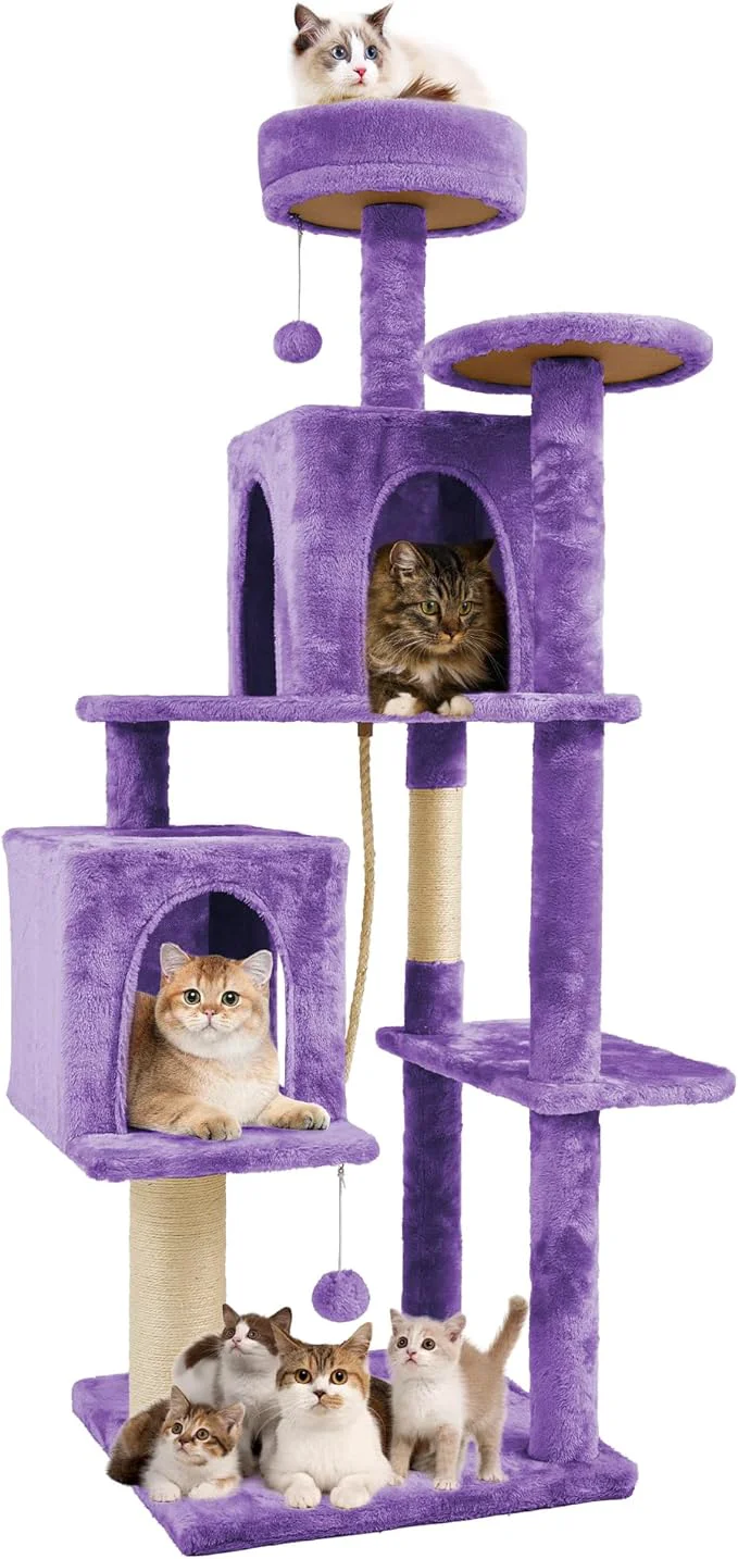 High-End 58.5inch Large Cat Tree Tower Condo for Indoor Cats Soft Plush Multi-Level Climbing Tree Cat House Scratching Post More Entrance Exit Sisal Rope Violet PurpleAbout ThisOverview Detailed