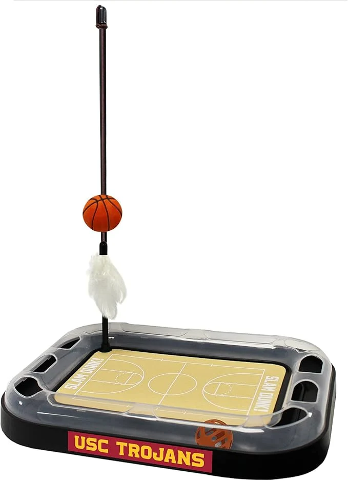 Refined Cats Scratcher NCAA USC Trojans Basketball Court CAT Scratcher Toy with Catnip Filled Plush Basketball Toy Feather Cat Toy Hanging with Jingle Bell Interactive Ball Cat Chasing 5-in-1 Kitty ToyAbout This Fast