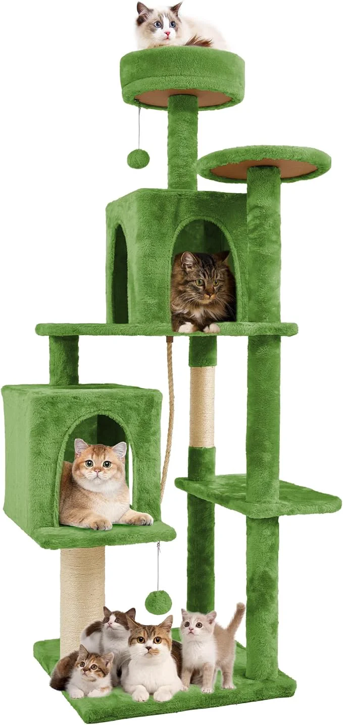 Crafted 58.5inch Large Cat Tree Tower Condo for Indoor Cats Soft Plush Multi-Level Climbing Tree Cat House with 1 360° Rotating Cat Cave Scratching Post More Entrance Exit Sisal Rope GreenAbout ThisOverview Modern