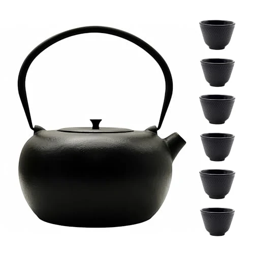 World-Class 67.6oz Large Cast Iron Teapot and Cups Set Dependable