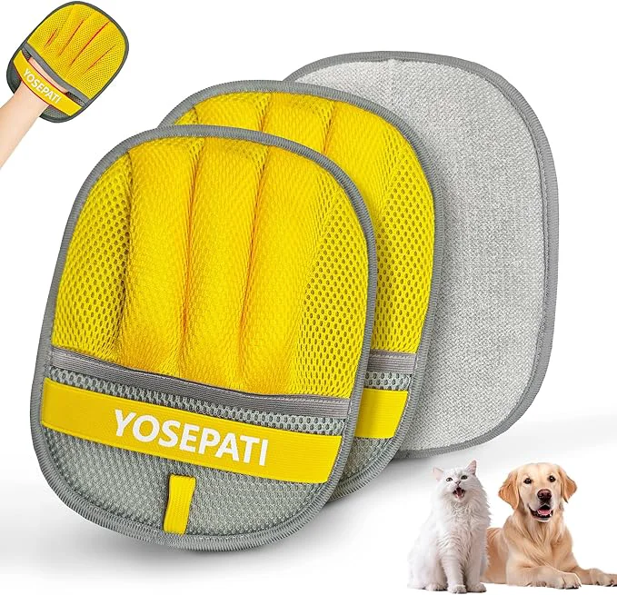 Advanced 2 Pack Brush Pet Hair Removal Gloves for Cat Dog Ectrostatic Five-Finger Fur Remover The Brush Pure Path Grooming Remover Glove for Laundry Carpet Car Seat Grey Yellow About This Prestigious
