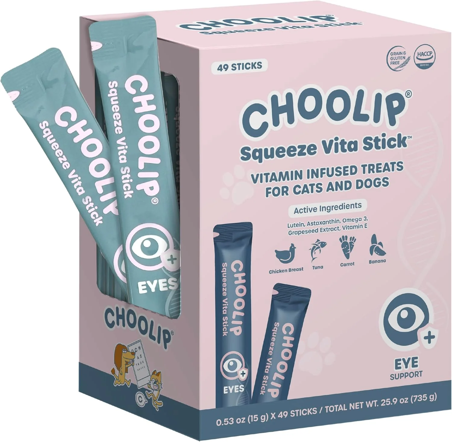 Luxury Grab Go Squeeze Vita Stick Lickable Treats for Dogs Cats. 49 Eye Health Sticks with Essential multivitamins. Soft and Tasty Paste for All Life Stages Supporting Eyes Health Fashionable
