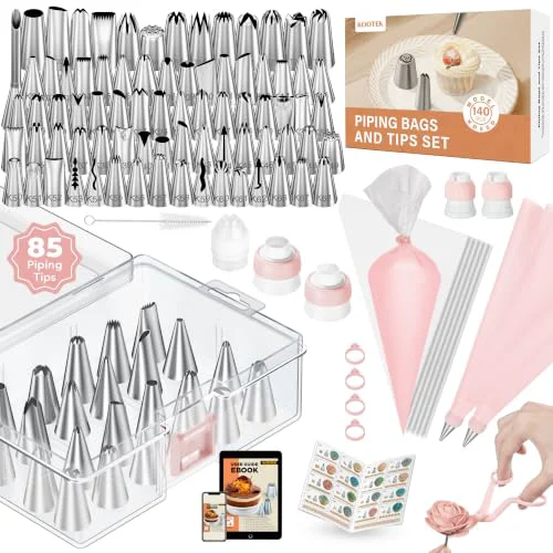 Functional 140 Piping Bags and Tips Set Frosting Piping Kit for Beginner Pros Refined