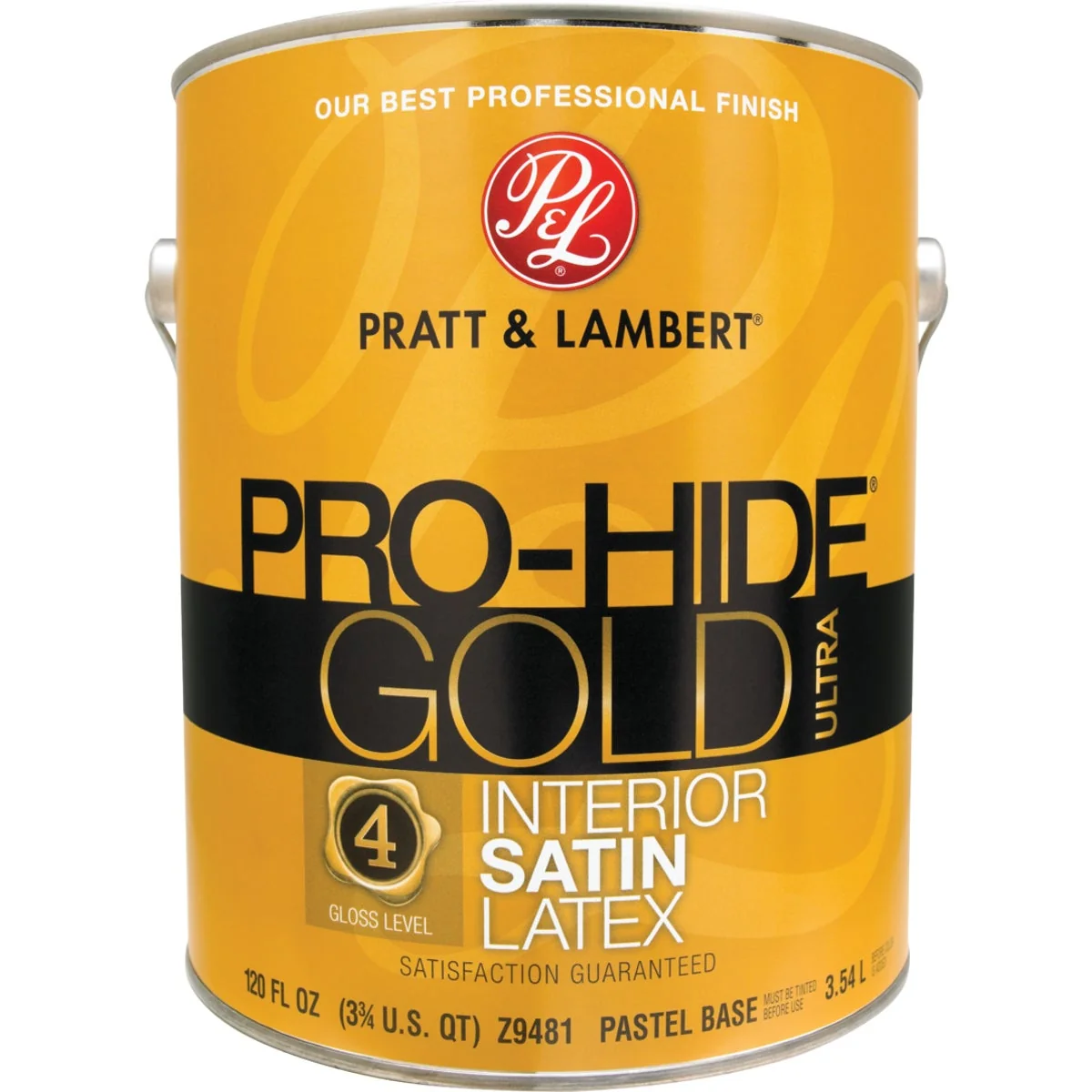Clean Pratt Lambert Pro-Hide Gold Ultra Latex Satin Interior Wall Paint Pastel Base 1 Gal. Certified