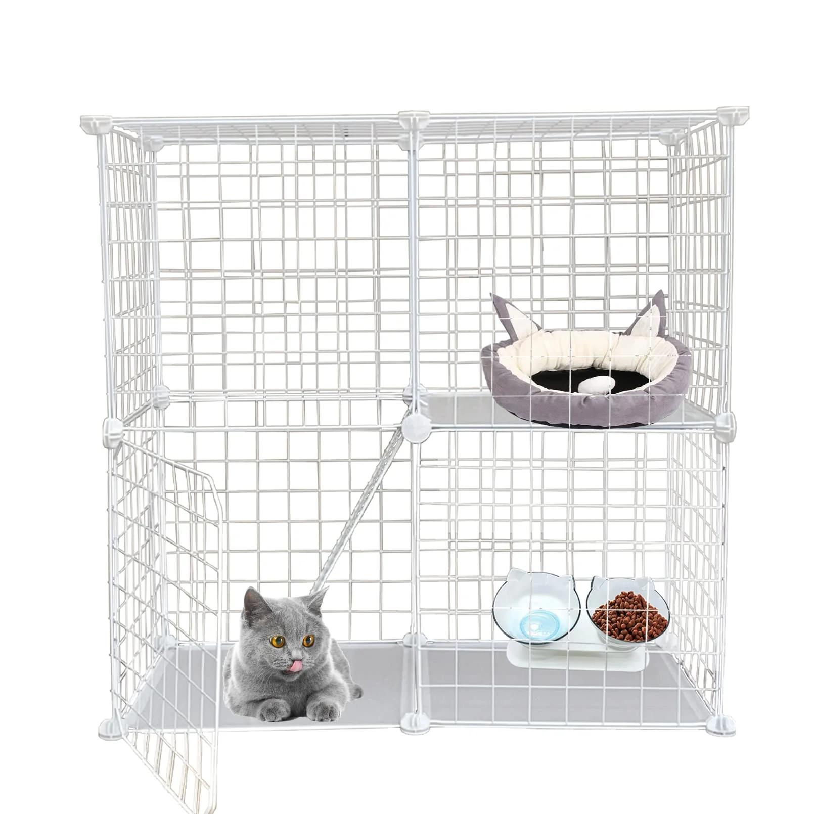 Reusable MUYG 2-Tier DIY Cat Cage Indoor Metal Playpen for Cats Small Pets – 29.5 x 15.3 x 28.7 in White Outstanding
