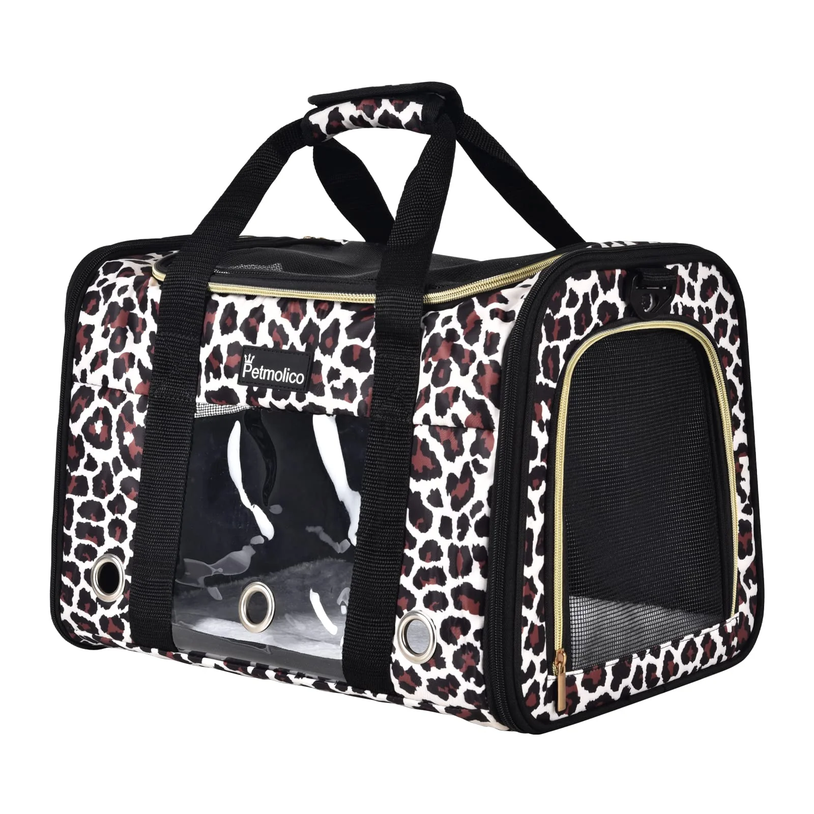 Dependable Petmolico Soft-Sided Cat Carrier – Airline- 16 lb 3 Open Doors Leopard Medium Elegant