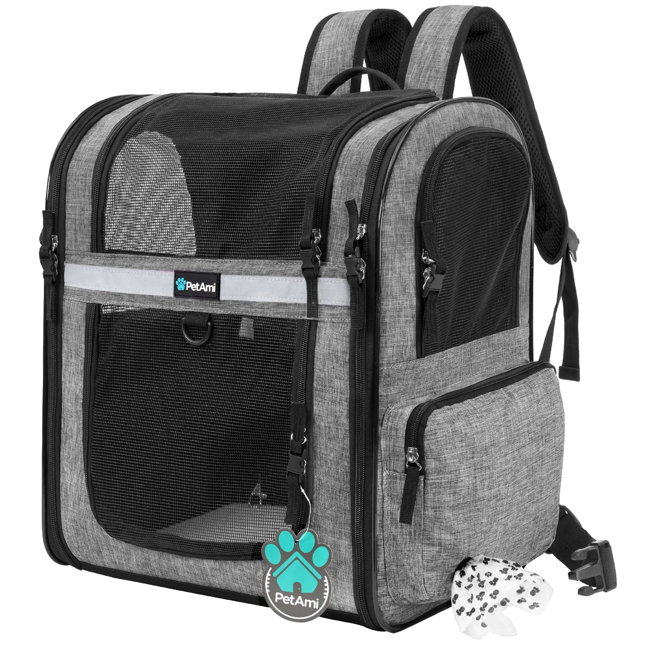 Optimized PetAmi Dog Backpack Carrier – Ventilated Airline- Carrier for Small to Medium Pets up to 18 lbs Grey Easy-to-Use