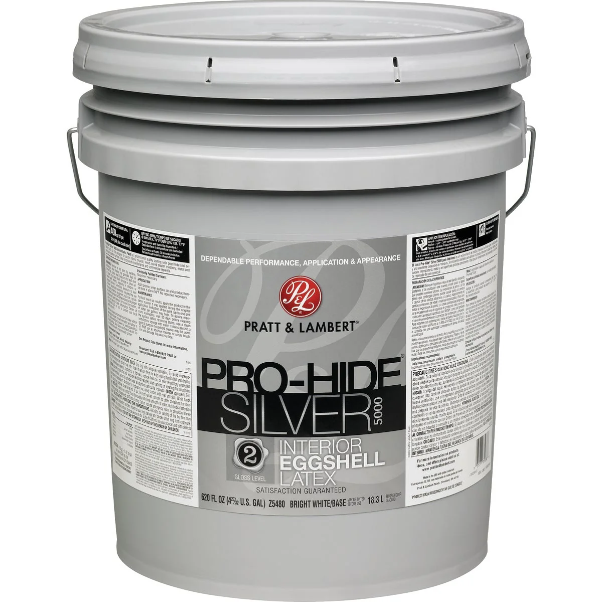 Genuine Pratt Lambert Pro-Hide Silver 5000 Latex Eggshell Interior Wall Paint Bright White Base 5 Gal. Responsible