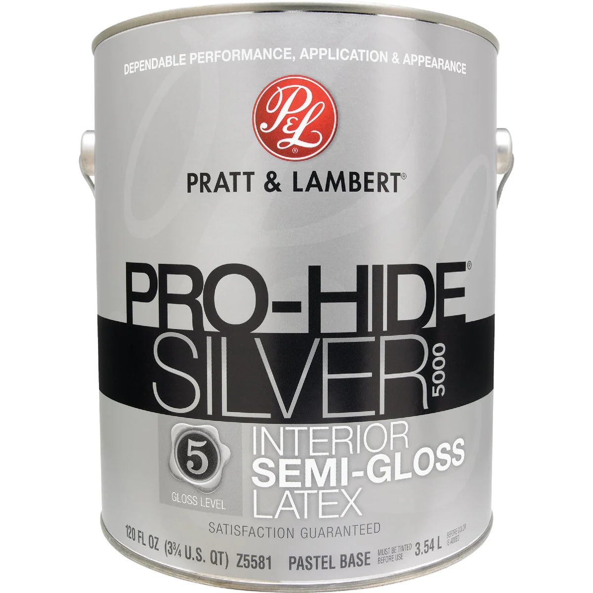 Contemporary Pratt Lambert Pro-Hide Silver 5000 Latex Semi-Gloss Interior Wall Paint Pastel Base 1 Gal. Fine
