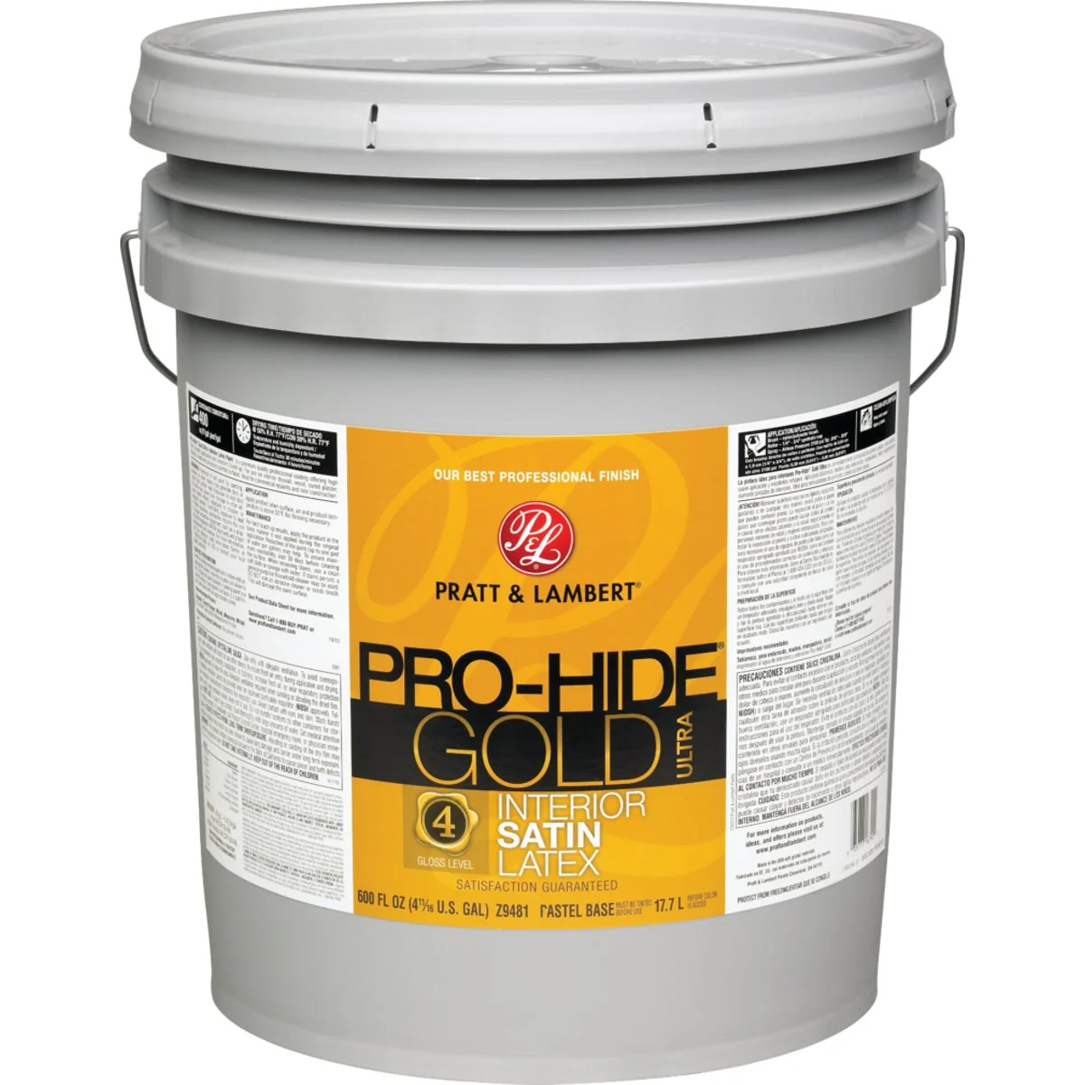 Stylish Pratt Lambert Pro-Hide Gold Ultra Latex Satin Interior Wall Paint Pastel Base 5 Gal. Authentic