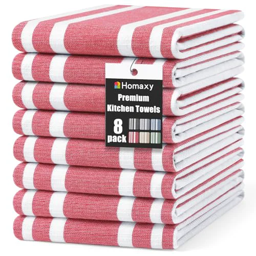 Expertly Made Premium Cotton Stripe Kitchen Towels 8 Pack 8 Count Pure