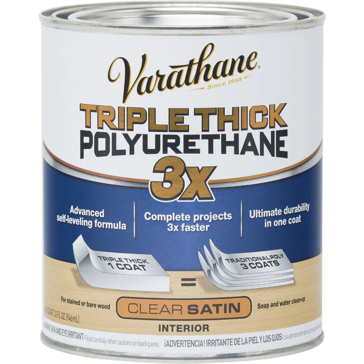 Advanced Varathane Satin Triple Thick Interior Polyurethane 1 Qt. Traditional