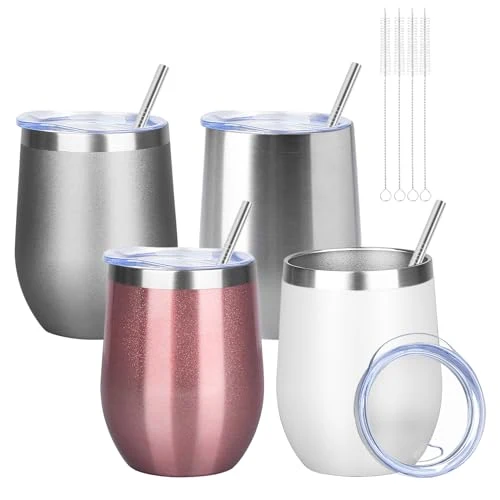 User-Friendly 12oz 4 Pack Wine Tumbler Glasses with Lid Stemless Double Wall Vacuum Stainless Steel Travel Tumbler Keeping Cold Hot for Wine Proven