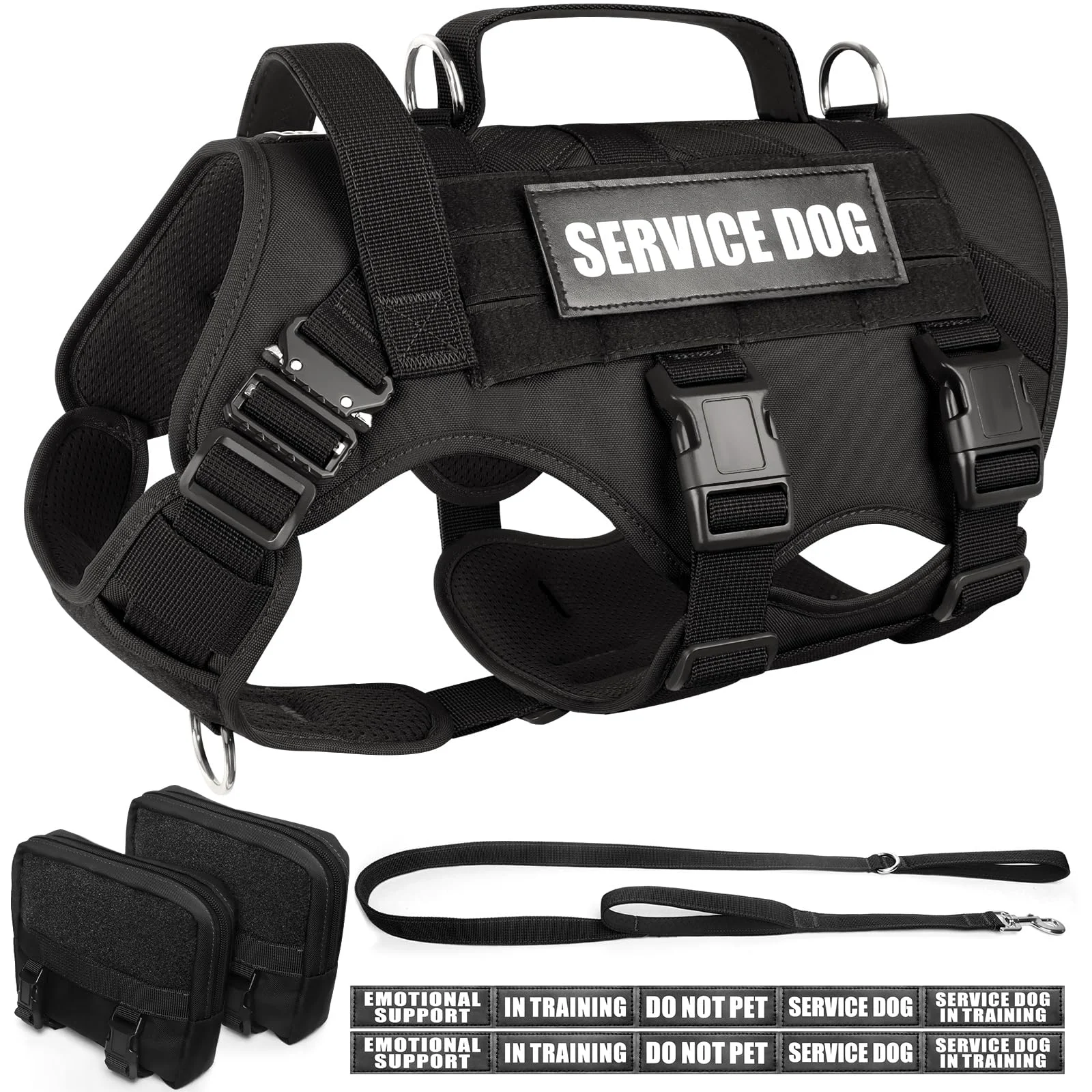 Top-Quality WINSEE Tactical Dog Harness with MOLLE Vest Leash — Medium Dog No-Pull 3 D-Rings 10 Patches Lightweight
