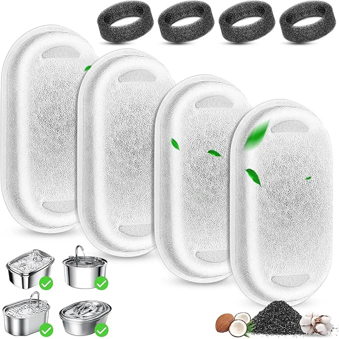 Classic Cat Water Fountain Filter 4 Pcs Cat Filters Pet Water Fountain Filters with 4 Pcs Sponges Foam for 67oz 2L 108oz 3.2L Stainless Steel Automatic Cat Water Fountain Dispenser FiltersAbout ThisOverview Contemporary