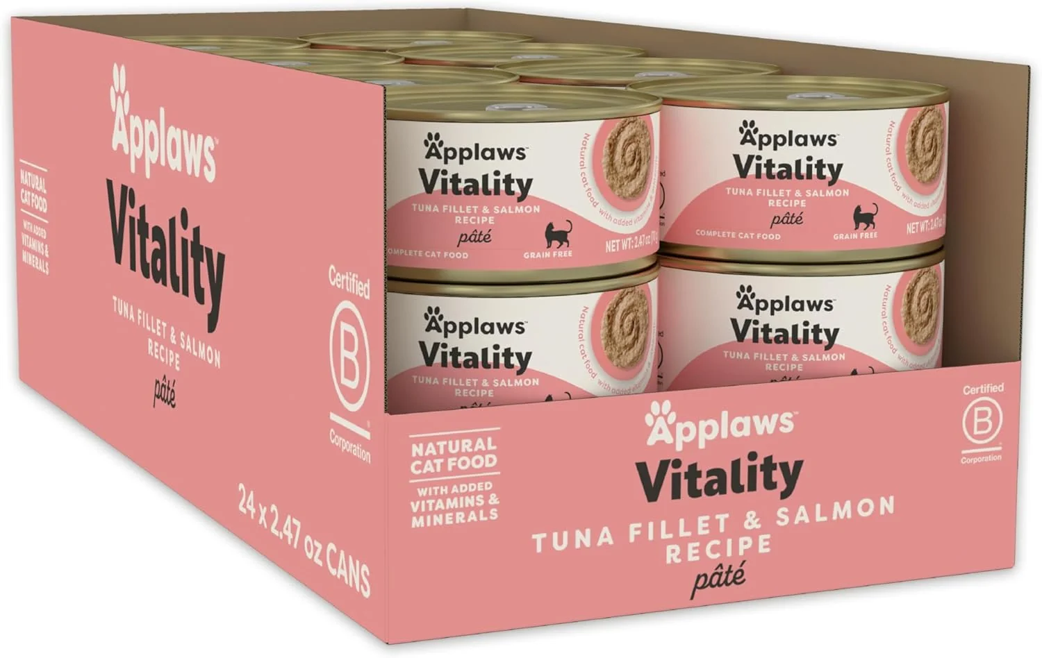Fine Applaws Vitality Wet Cat Food Paté Natural Canned Cat Food Wet Food for Cats with Added Vitamins and Minerals Grain Carrageenan Tuna Fillet and Salmon Recipe 24 Count 2.47 oz Cans Carefully Designed