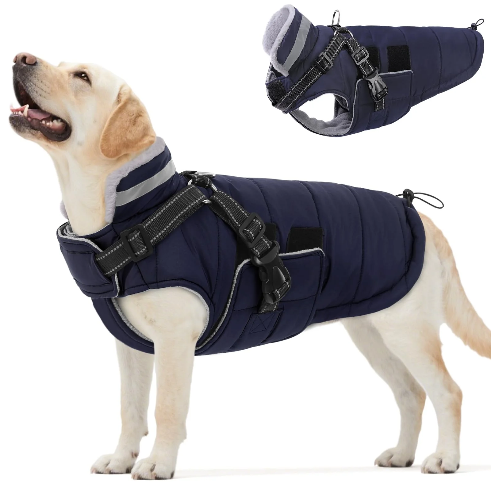 Casual Queenmore Large Dog Coat – Winter Waterproof Harness Jacket Navy L Selected