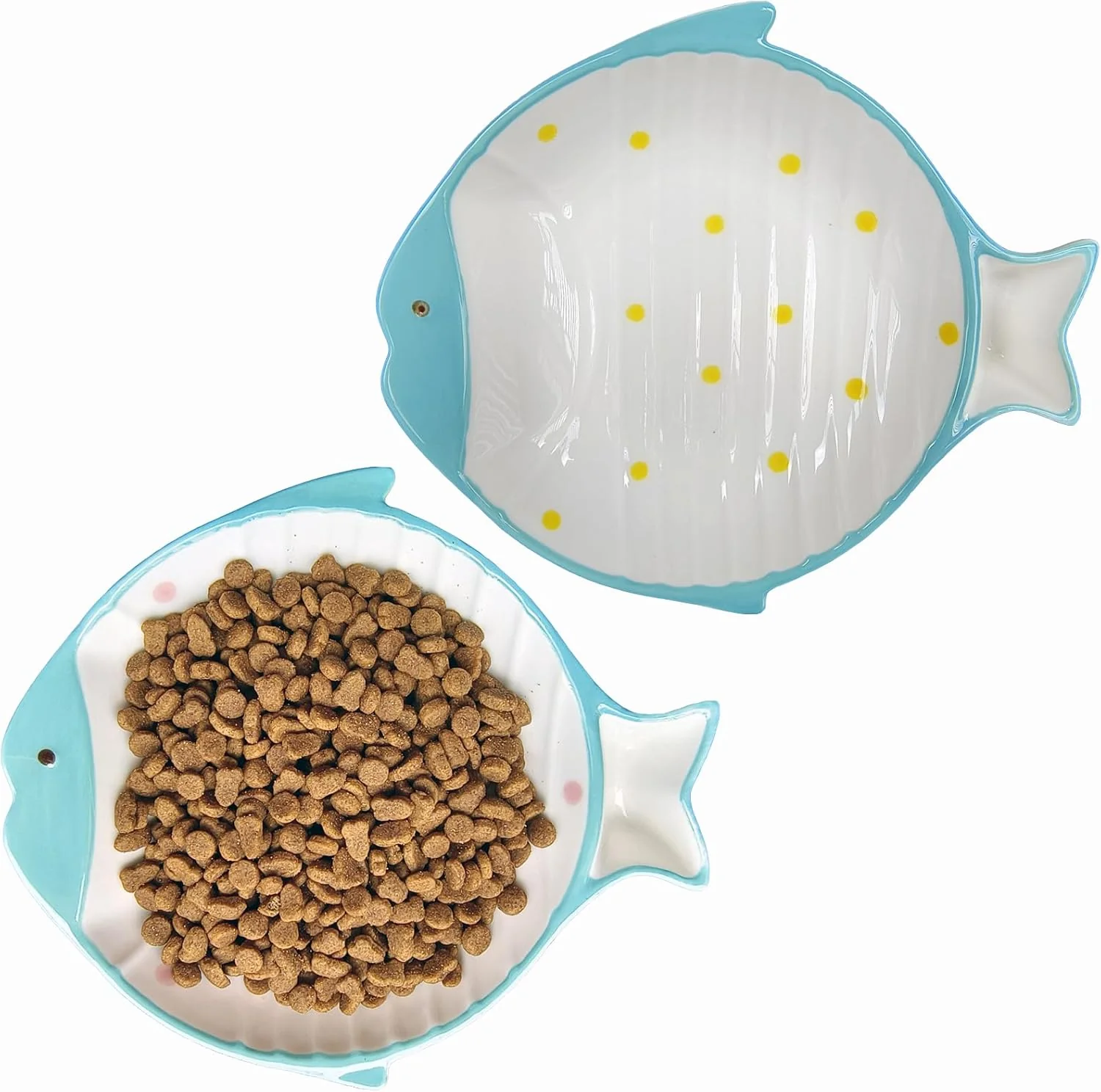 Healthy Double Whisker Friendly Ceramic Cat Food Dishes Cute Shallow Anti Whisker Fatigue Wide Cat Bowl for Indoor Cats Whisker Relief Flat Cat Plates for Wet Food Small Pet Kitten Feeding Dish Exclusive