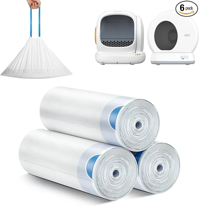 Eco-Friendly MeoWant Cat Litter Box Liner -120PCS Heavy Duty Drawstring Trash Bags for MeoWant MW-SC01 MW-SC02 Automatic Self-Cleaning Boxes Extra Thick Leakproof 6 Rolls 20 Bags Roll About ThisOverview Secure