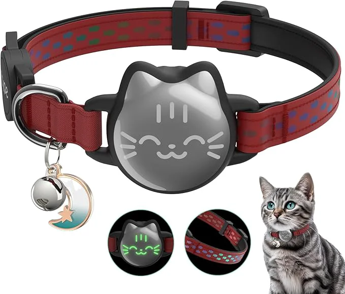 Responsible typecase Waterproof Airtag Cat Collar Reflective Fish Pattern Lightweight Fine Crafted