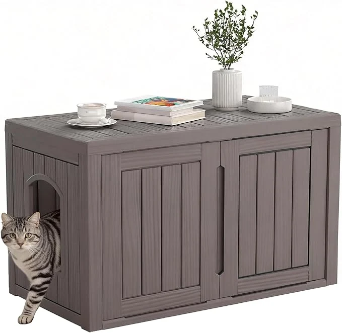 Excellent Cat Litter Box Enclosure Hidden Enclosed Litter Box Furniture with Adjustable Partition Multi-Functional Outdoor Cat House Side Table Easy to Clean Dark GreyAbout ThisOverview Stylish