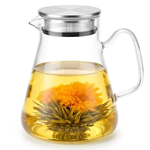 User-Friendly Glass Teapot with Infuser 33 Fl Oz Superior