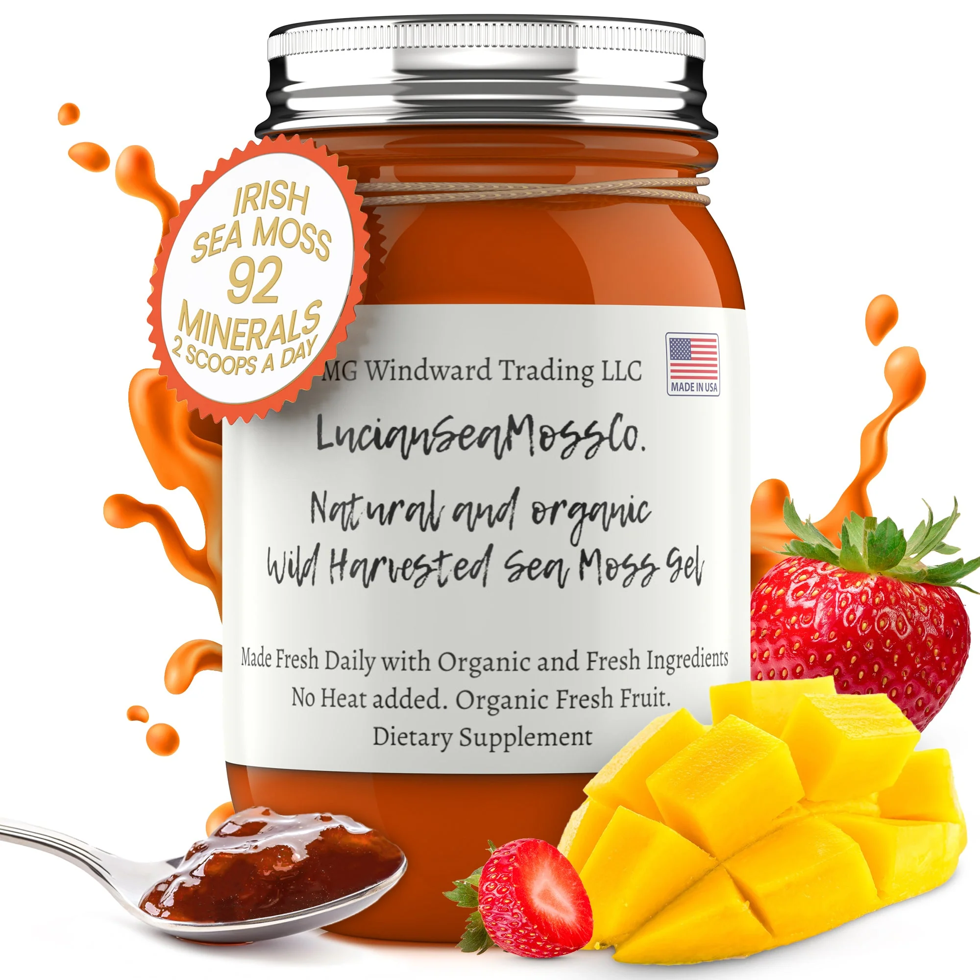 Prestigious Fresh Organic Strawberry Mango Infused Sea Moss Gel Luxury