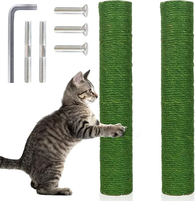 High-Grade PowerKing Natural Sisal Scratching Post 15.7” 2 Pieces M8 Cat Scratch Post Refill Pole Parts for Refurbishment Include Screws Green About ThisOverview High-End