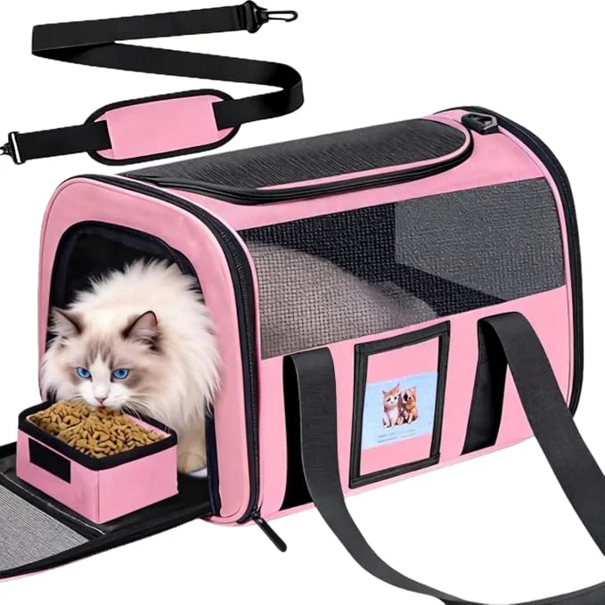 Luxury Soft Cat Carrier for Pets Up to 15 lbs TSA for Airline in-Cabin First-Class