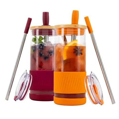 Smart Glass Cups With Lids and Straws 2 Count Flexible