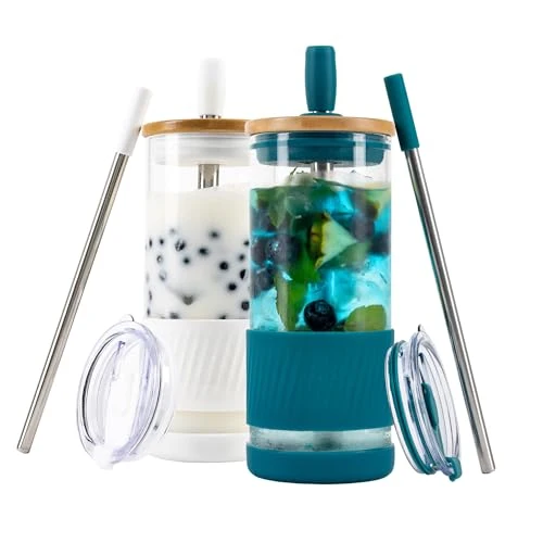 Casual Glass Cups With Lids and Straws 2 Count High-Performance