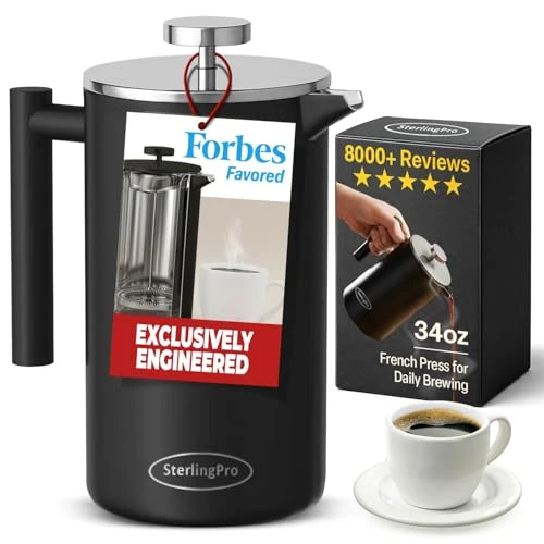 Healthy Non Toxic Insulated Stainless Steel French Press Coffee Maker 34oz Elite