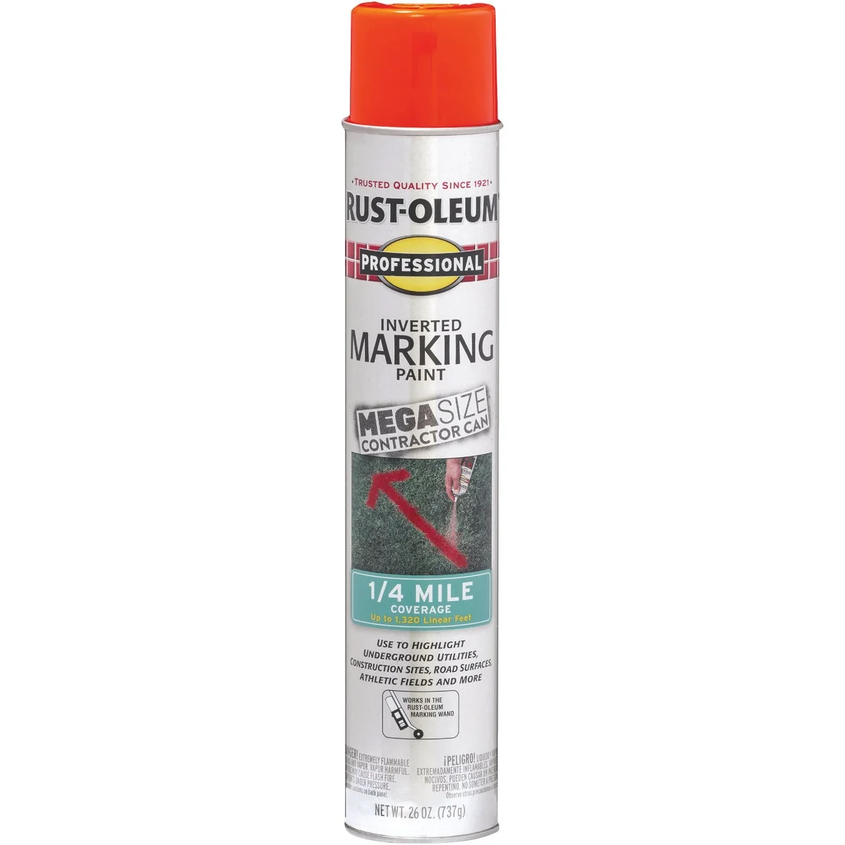 Casual Rust-Oleum Professional 26 Oz. Mega Fluorescent Red-Orange Inverted Marking Spray Paint Pure