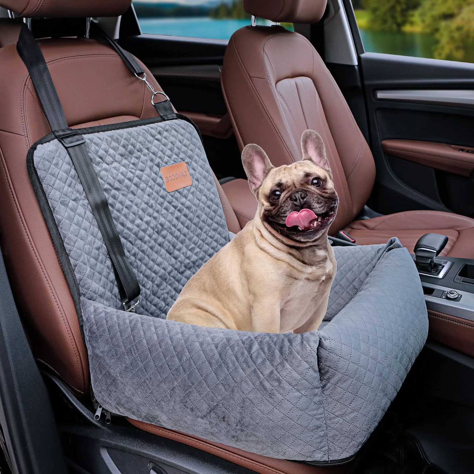 Original BCOCHAO Dog Car Seat Booster Safe Comfortable Travel for Small to Medium Dogs Gray Minimalist