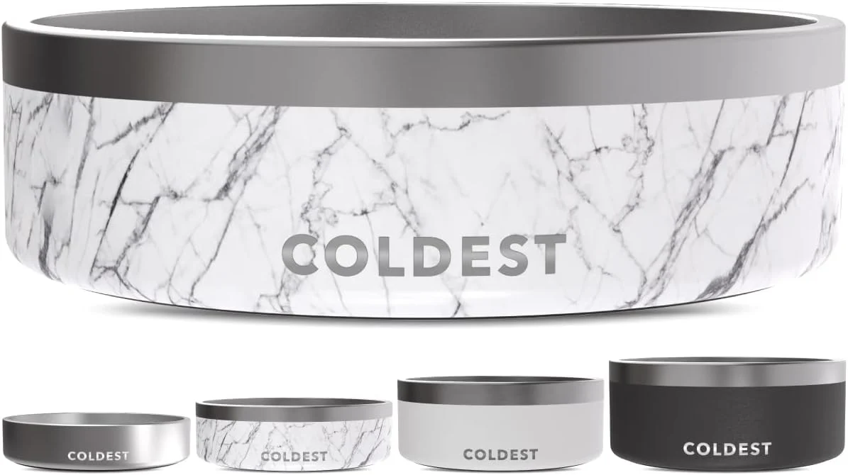 Secure Coldest Dog Bowl – Anti Rust Metal Non Slip Dog Bowls Large Spill Proof Heavy Duty 3 Layers Insulated Dog Bowl – Food and Water Bowl for Dogs Cats Pets Dishwasher Safe 42 oz Carrara Marble Excellent