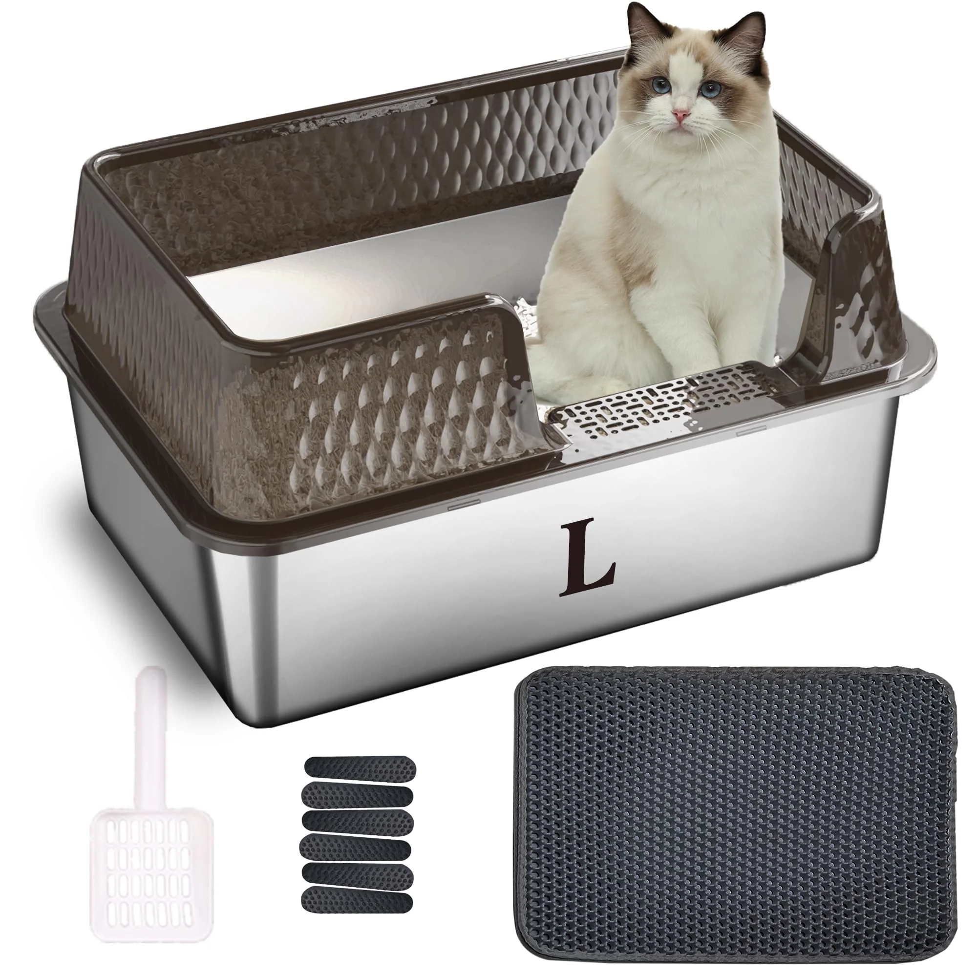Long-Lasting Suhaco Small Stainless Steel Litter Box – Side Entry High Walls Deep Interior Black Premium