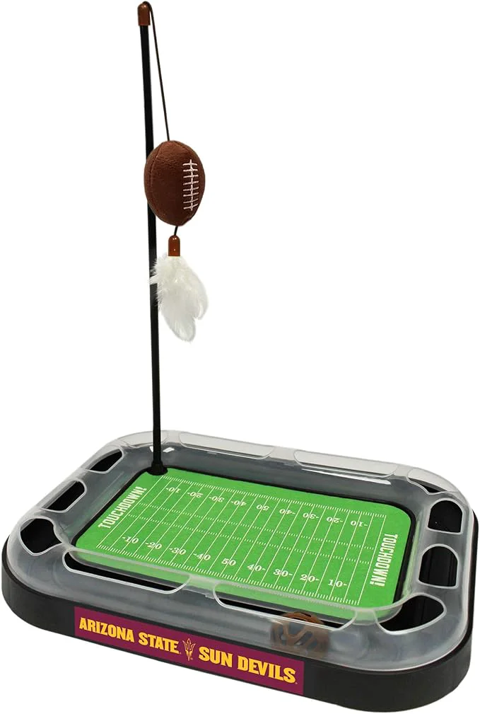 Traditional Pets First 5-in-1 Interactive Cat Toy – Cat Scratcher Ball Bell Wand Plush Football with Feathers CatnipAbout This Original Design