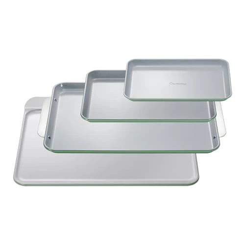 Sophisticated Non Stick Ceramic Baking Sheet Trio and Cookie Sheet Set 4 Count Secure