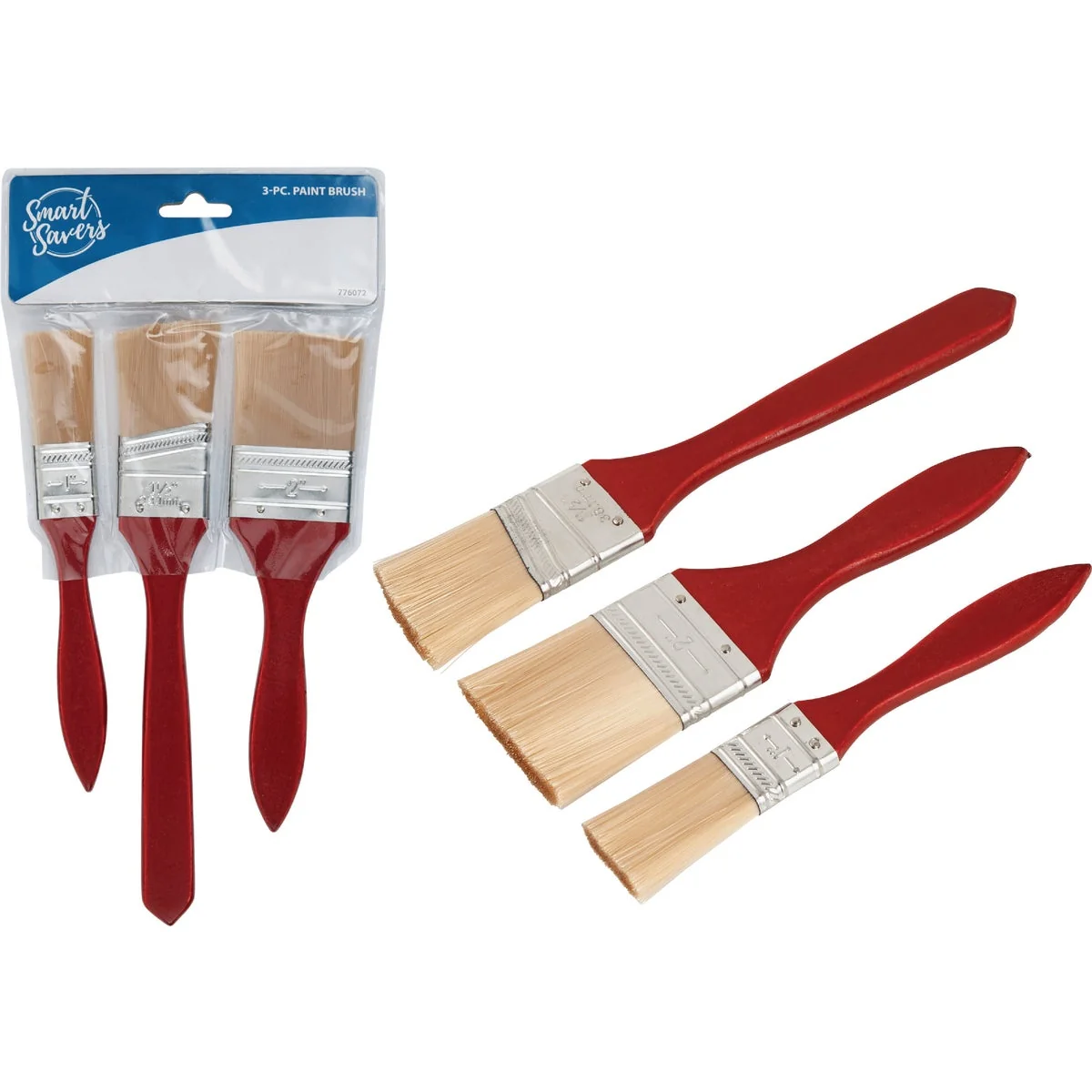 Premium Material Smart Savers 1 In. Flat 1-1 2 In. Flat 2 In. Flat Polyester Assorted Paint Brush Set 3-Pack