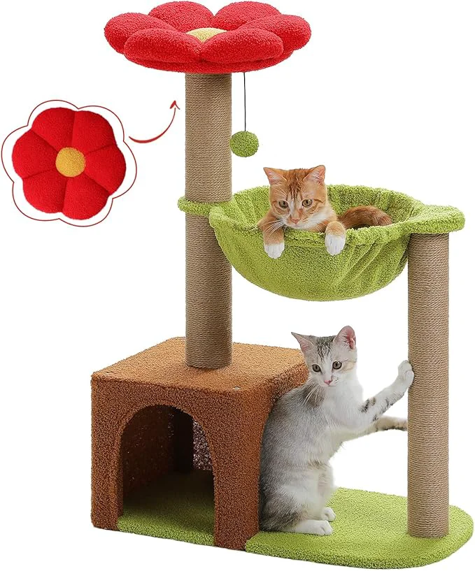 Convenient Flower Cat Tree with Sisal Scratching Posts 35 Cute Cat Tower with Large Green Hammock for Small Indoor Cats Cat Condo with Removable Flower Bed for Kittens BrownAbout ThisOverview Exceptional