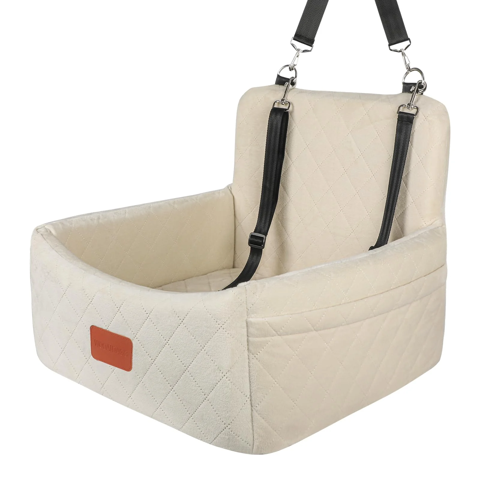 High-Performance WOOAIDAGG Dog Car Seat for Under 30lbs – Memory Foam Washable Anti-Slip Beige Flexible