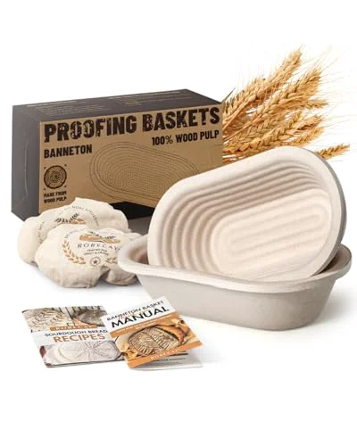 World-Class Wood Pulp Banneton Bread Proofing Baskets Set of 2 Practical