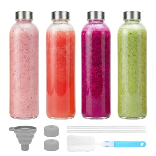 Traditional 24 oz Glass Water Bottles with Lids Excellent